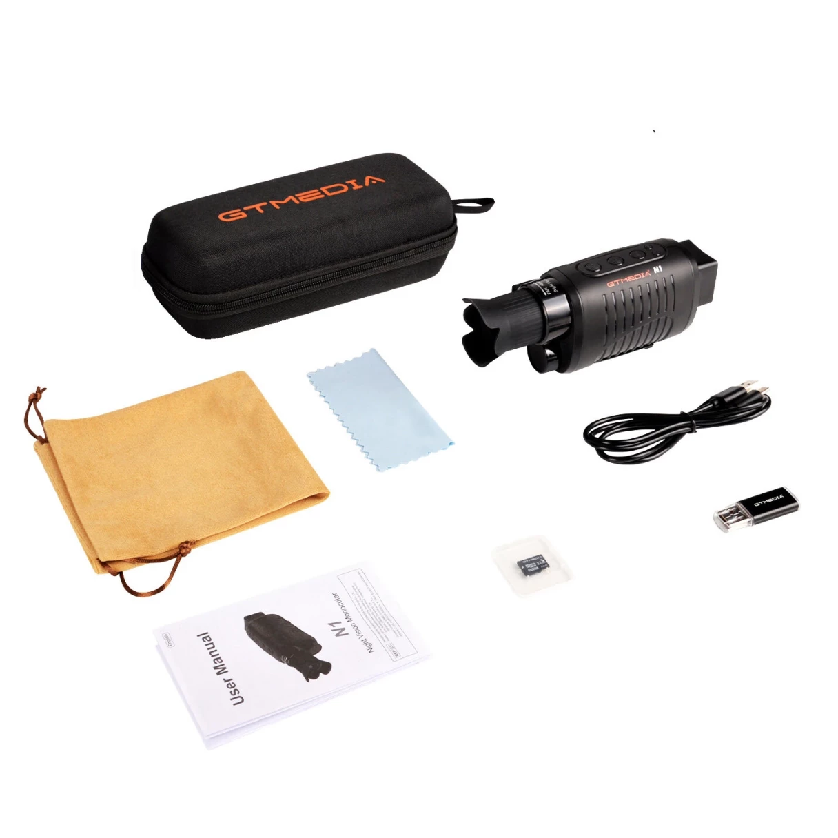 GTMEDIA N1 Digital Night Vision Monocular Day/Night Use 2000mAh Battery 1.5'' TFT Screen 7-Level IR Light 5X Zoom Type-C Charging,32GB Memory Card Black - Ideal for Outdoor Adventures and Wildlife Observation