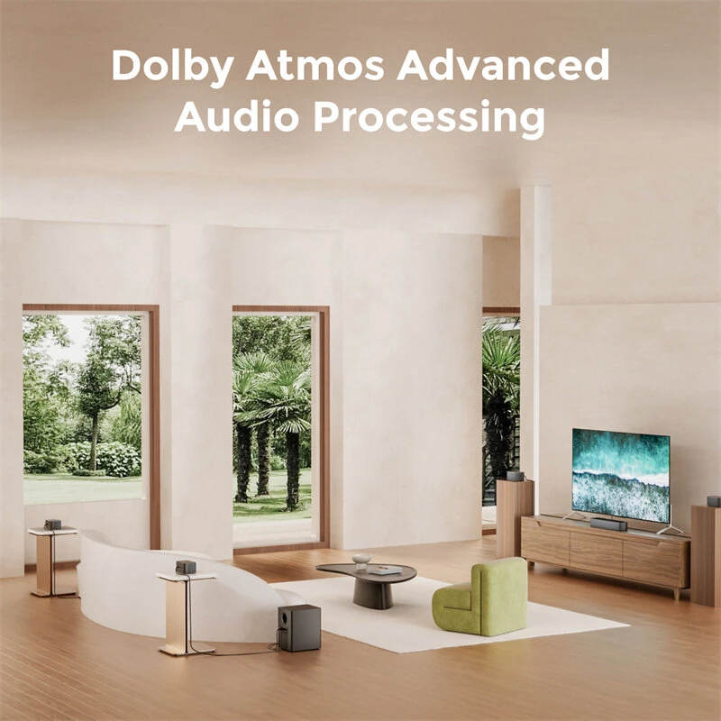 ULTIMEA Poseidon D80 Boom Dolby Atmos Soundbar 500W 7.1CH Soundbar Surround Sound System with 6.5" Wireless Subwoofer 4 Surround Speakers BassMX SurroundX Tech Smart APP Control 4K HDR AUX HD eARC HD Connection Home Theater Speaker Subwoofer