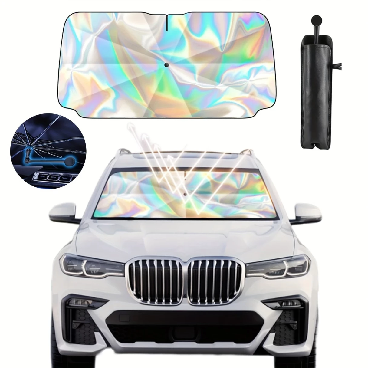 Car Sunshade Laser Umbrella Windsreen Sun Visor Colorful UPF 200 Plus Foldable Front Windshield Sunshade  Sun Protection Cooling