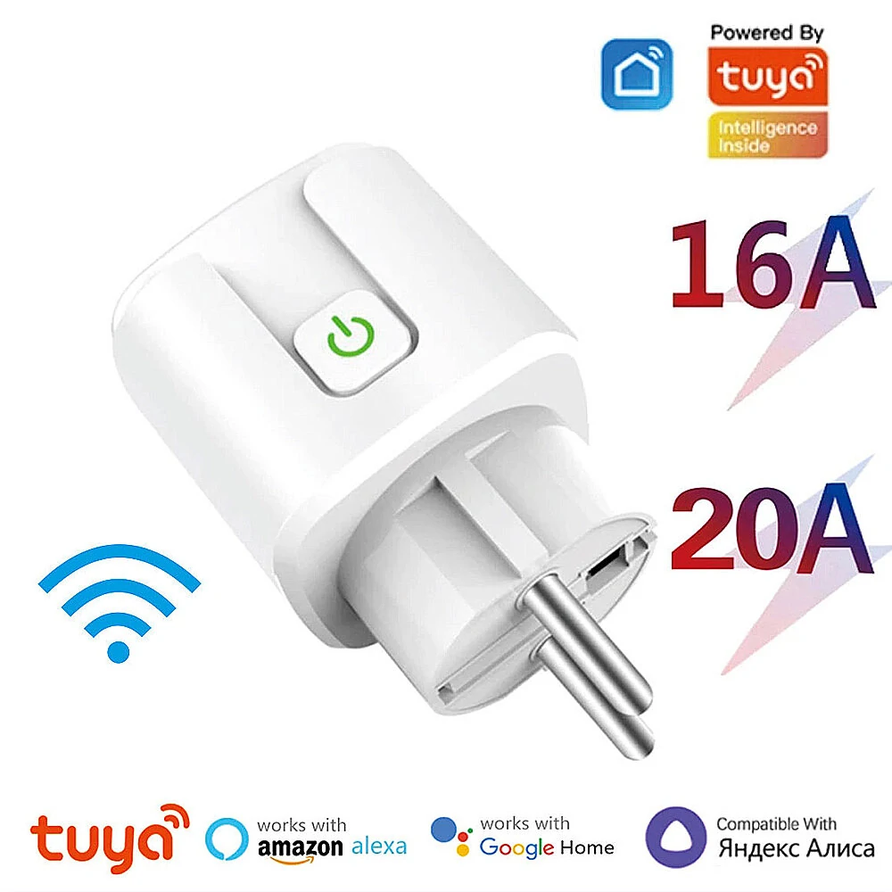 Tuya 16A/20A Smart EU Socket AC100-240V WiFi Smart Plug Power Outlet Voice Control with Alexa Google Home
