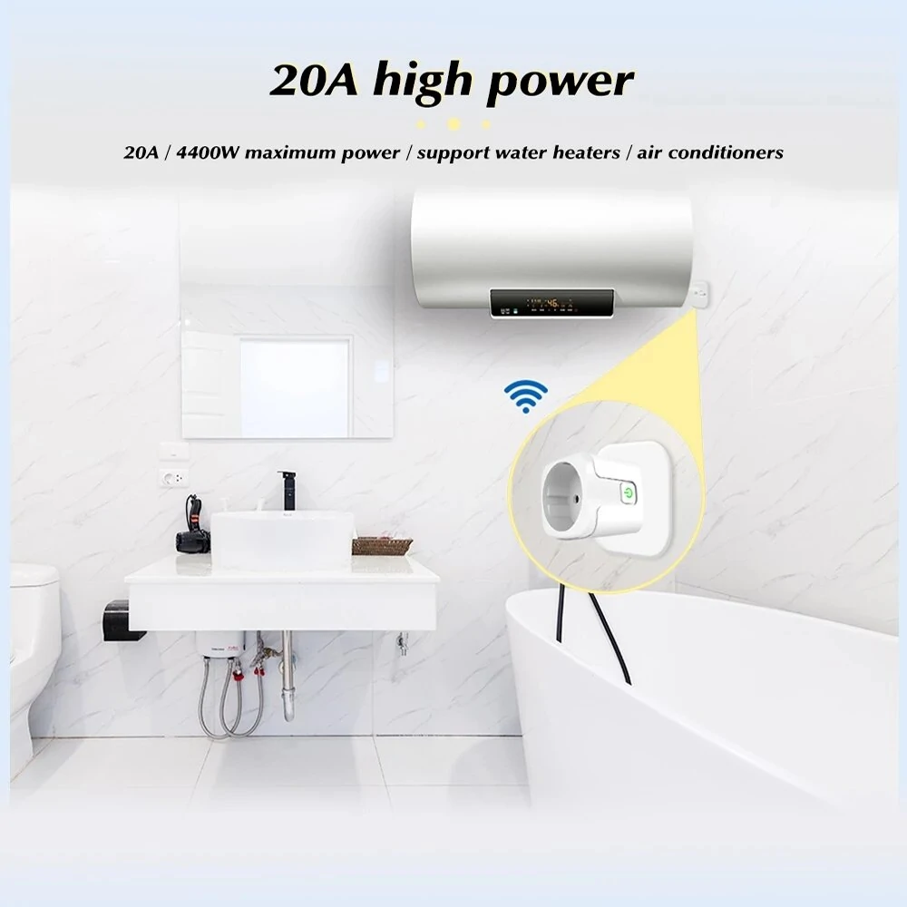 Tuya 16A/20A Smart EU Socket AC100-240V WiFi Smart Plug Power Outlet Voice Control with Alexa Google Home