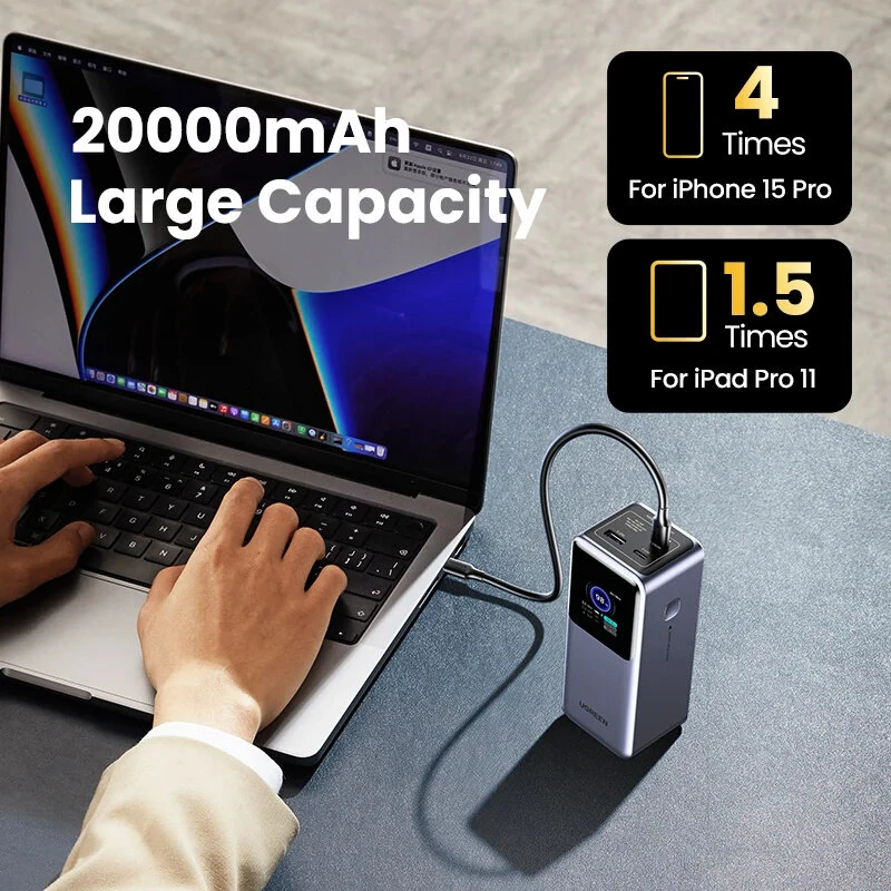 Ugreen Nexode PB721 130W 20000mAh 10000mAh Smart Screen Display Power Bank External Battery Power Supply with 1 Input & 3 Outputs Support PD3.0 Fast Charging for iPhone 16 15 Pro 14 13 Pro Max for Huawei Mate XT for Xiaomi 15pro