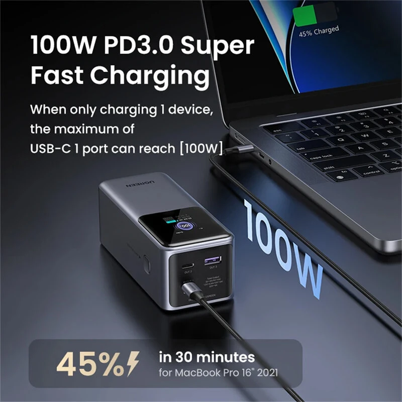 Ugreen Nexode PB721 130W 20000mAh 10000mAh Smart Screen Display Power Bank External Battery Power Supply with 1 Input & 3 Outputs Support PD3.0 Fast Charging for iPhone 16 15 Pro 14 13 Pro Max for Huawei Mate XT for Xiaomi 15pro