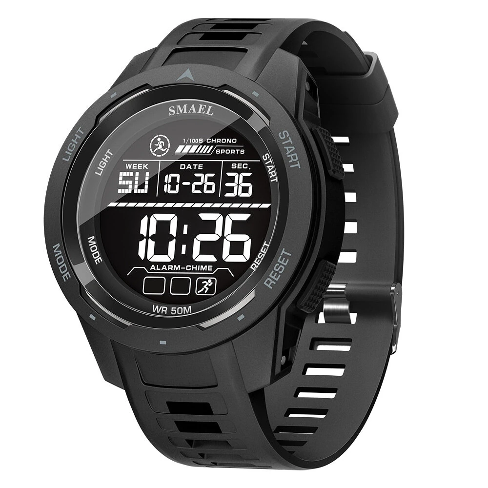 SMAEL Men's Sports LED Luminous Digital Watch Multifunctional Waterproof Comfortable TPU Strap Electronic Watch