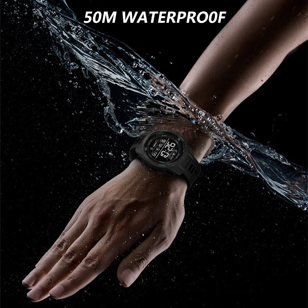 SMAEL Men's Sports LED Luminous Digital Watch Multifunctional Waterproof Comfortable TPU Strap Electronic Watch