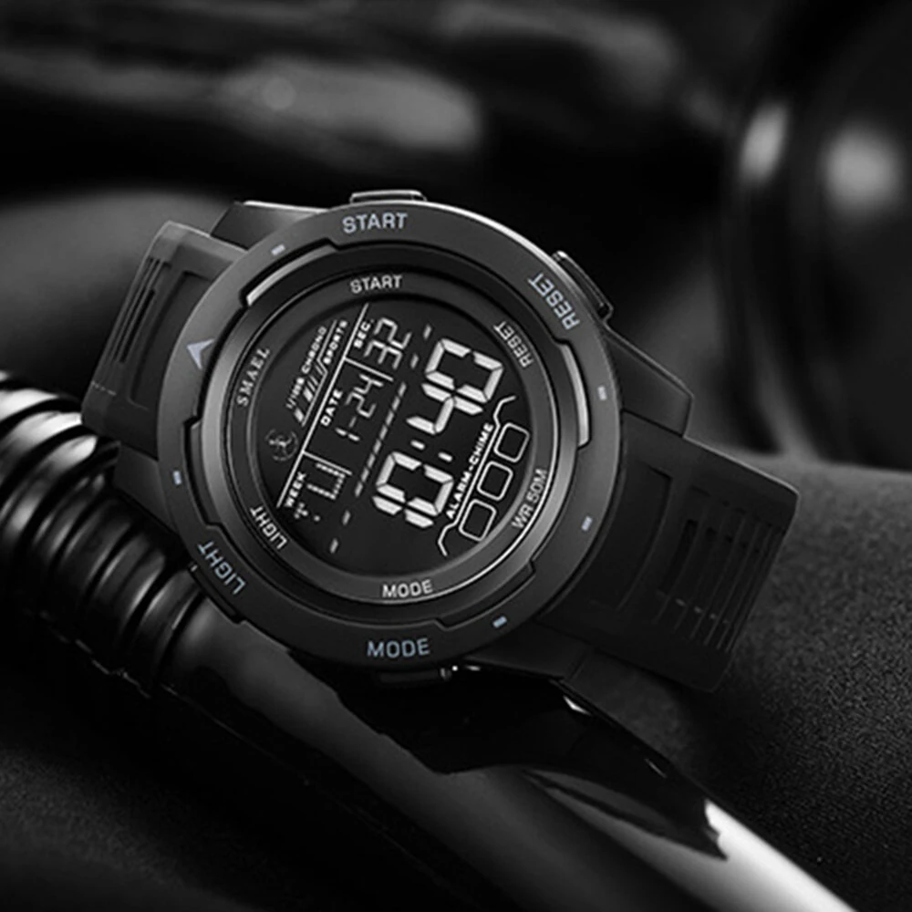 SMAEL Men's Sports LED Luminous Digital Watch Multifunctional Waterproof Comfortable TPU Strap Electronic Watch