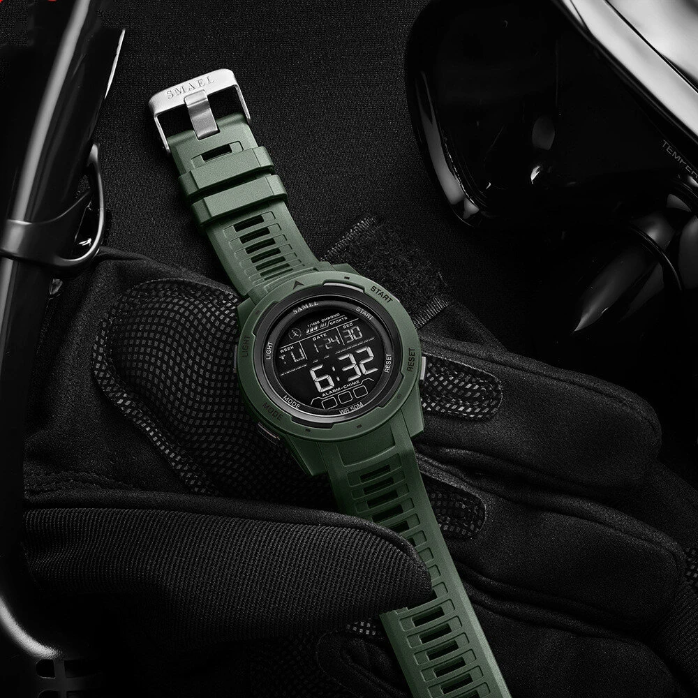 SMAEL Men's Sports LED Luminous Digital Watch Multifunctional Waterproof Comfortable TPU Strap Electronic Watch