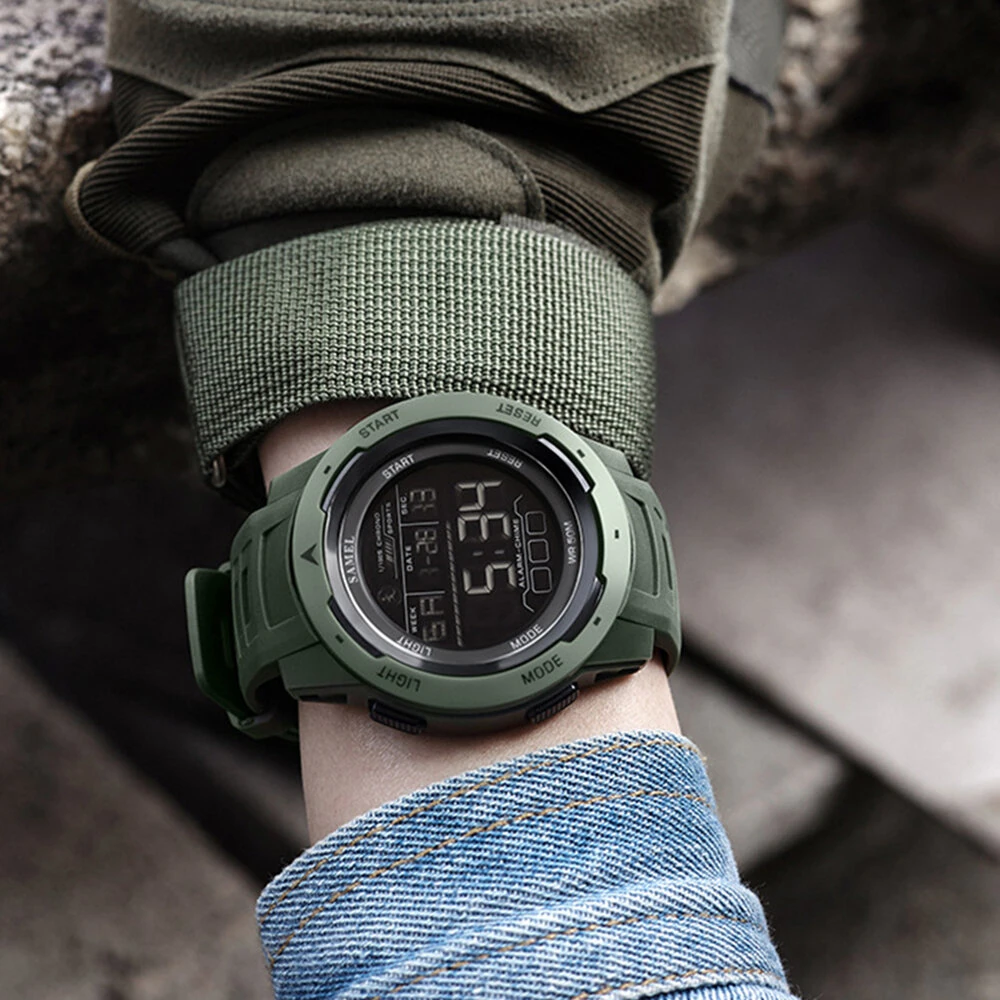 SMAEL Men's Sports LED Luminous Digital Watch Multifunctional Waterproof Comfortable TPU Strap Electronic Watch