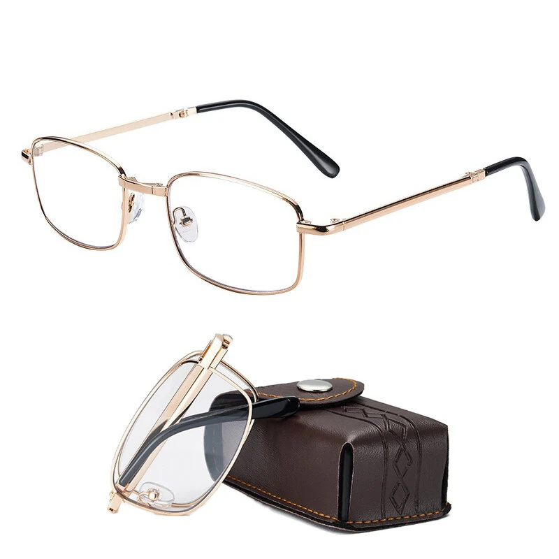 Anti Blue Light Multifocal Reading Glasses, Portable Foldable Presbyopic Glasses for Both Near Far Distances, Gold Frame Eyeglasses