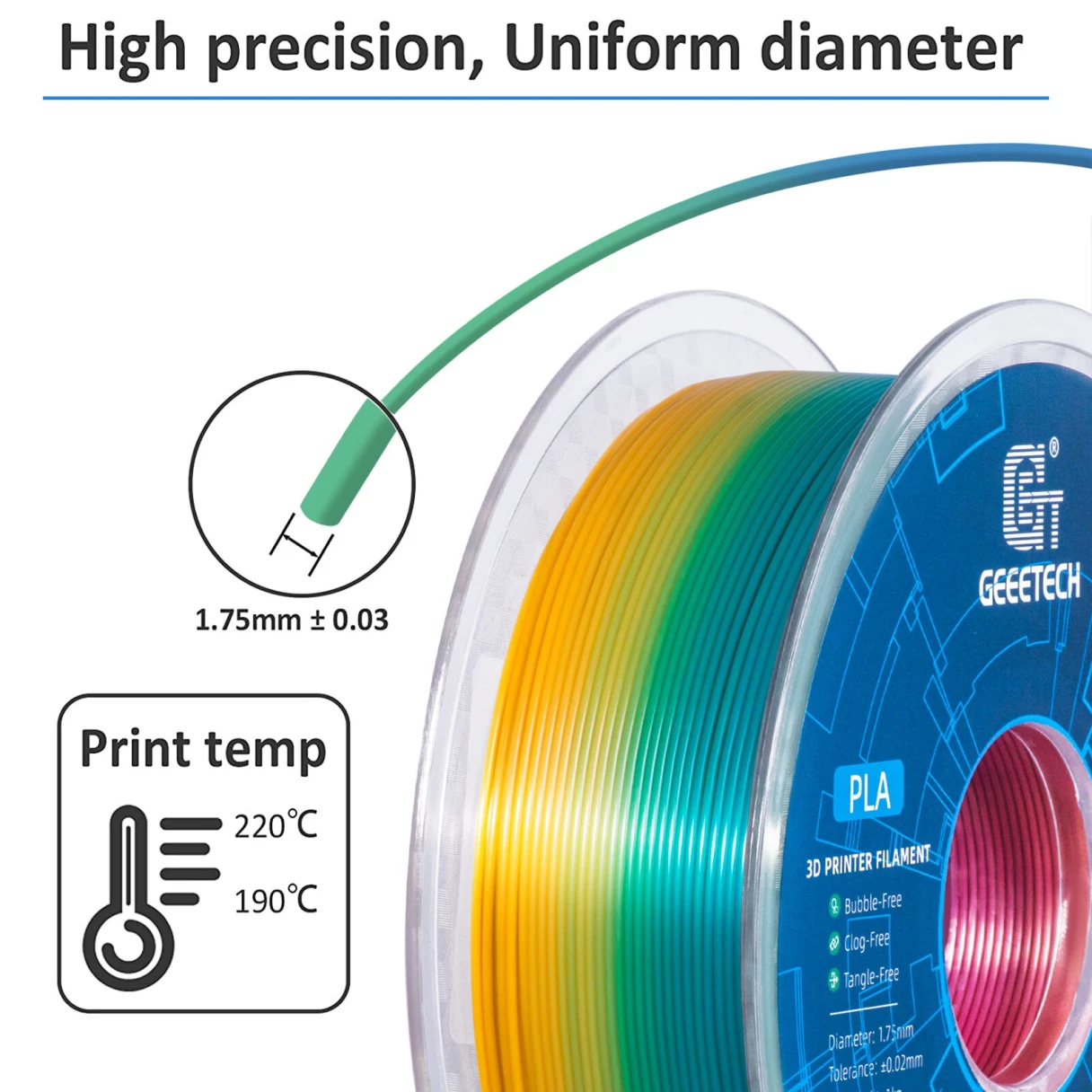 Geeetech PLA 3D Printing Filament Transparent/Gradient/Green 1KG 1.75mm for 3D Printing