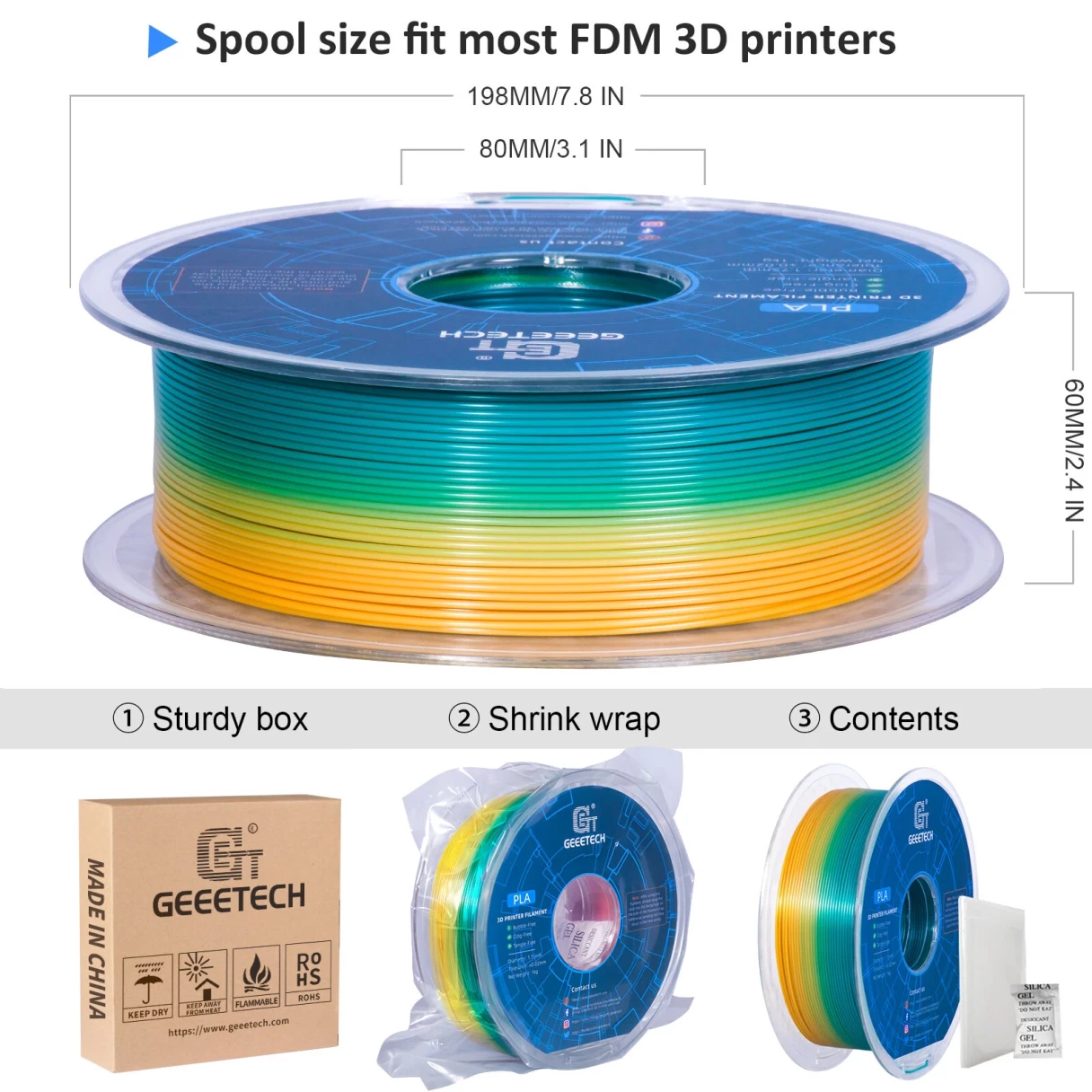 Geeetech PLA 3D Printing Filament Transparent/Gradient/Green 1KG 1.75mm for 3D Printing