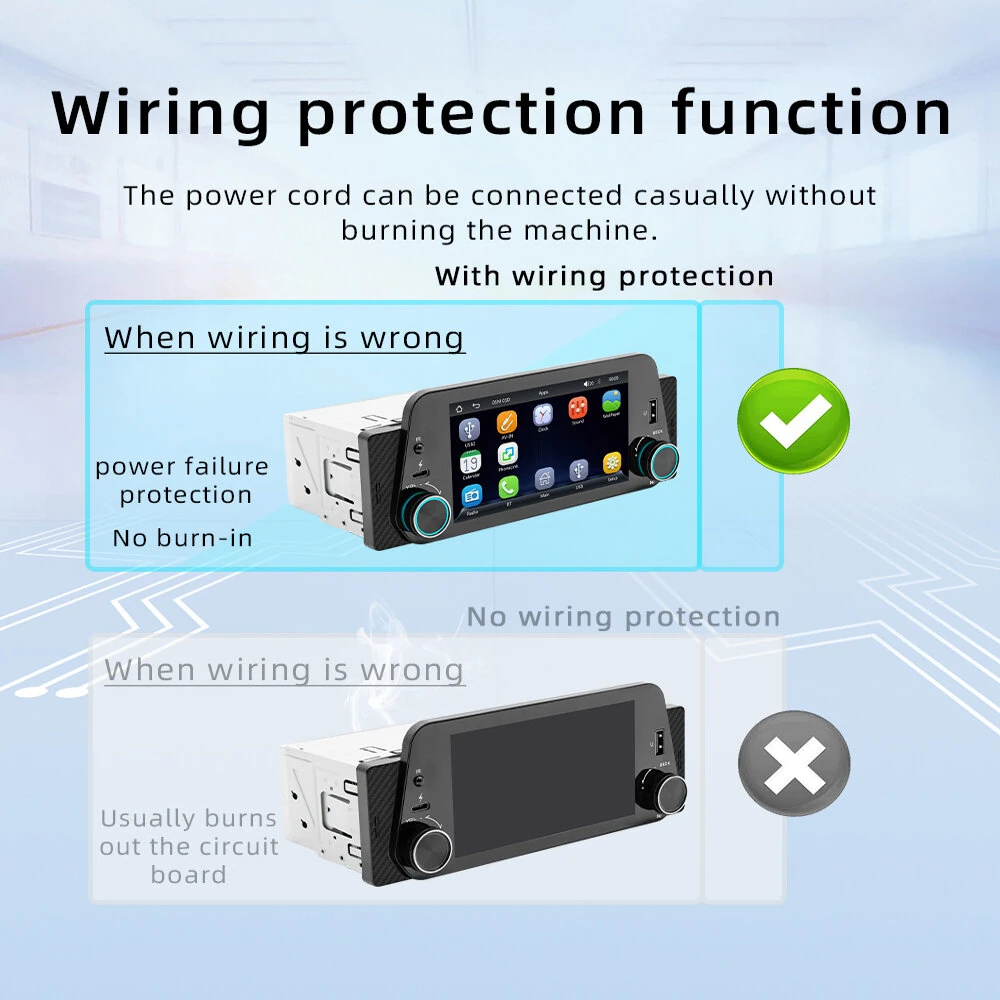 5 Inch Single Din Car Stereo MP5 Player 300PPI Ultra-Clear Touchscreen bluetooth Reverse Interconnection Wireless Apple CarPlay/Android Auto USB Type-C Fast Charge