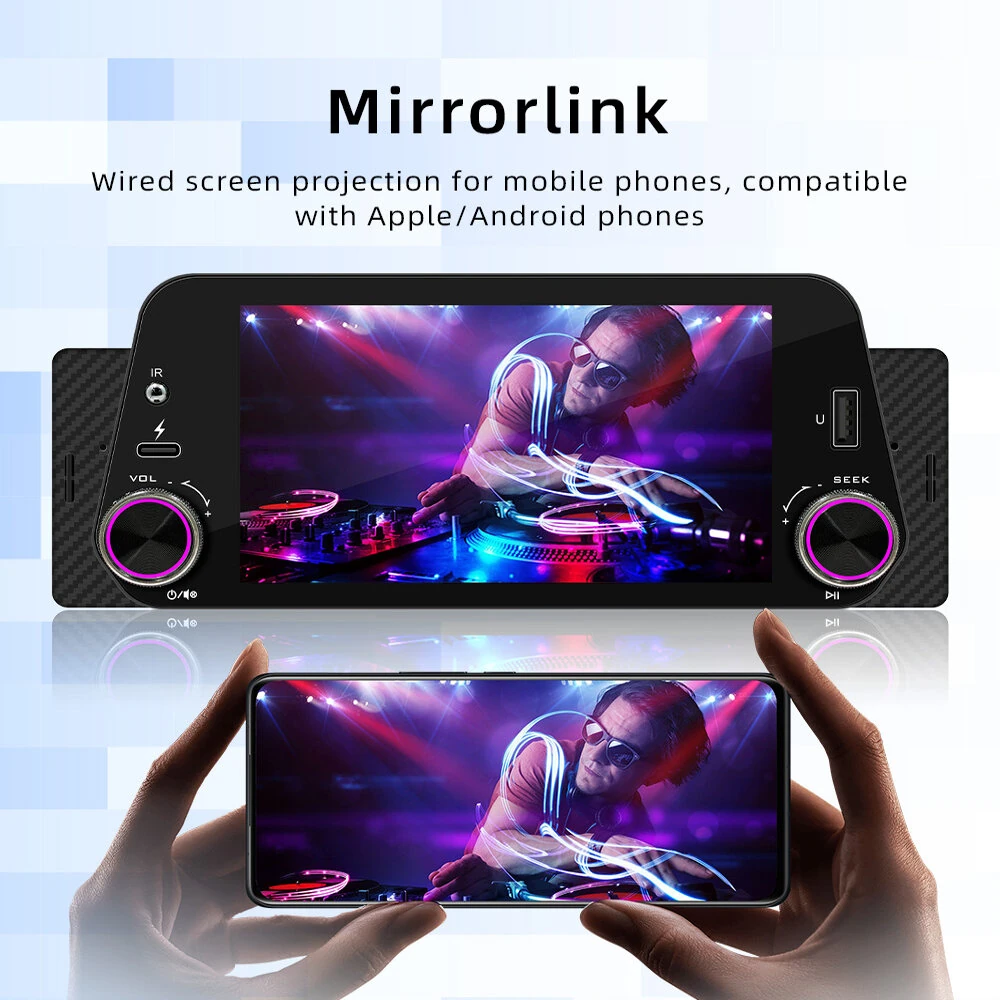 5 Inch Single Din Car Stereo MP5 Player 300PPI Ultra-Clear Touchscreen bluetooth Reverse Interconnection Wireless Apple CarPlay/Android Auto USB Type-C Fast Charge