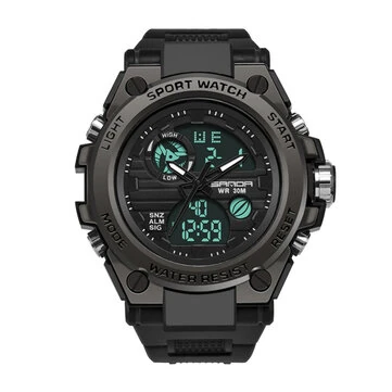 SANDA Men's Sport Dual Display Watch Outdoor Waterproof Luminous Date Week Multifunctional Digital Wristwatch