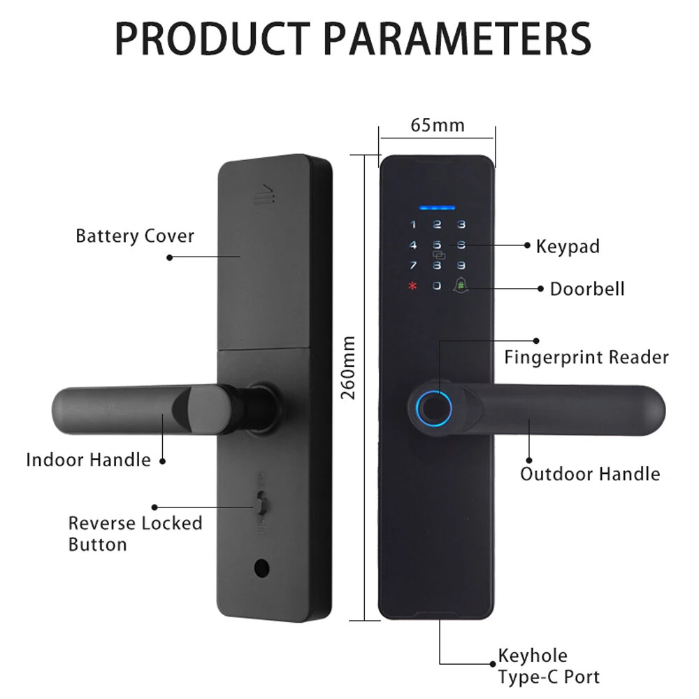 WAFU WF-X8 Tuya Smart WiFi Fingerprint Doorlock Password/APP/IC Card/Key/Fingerprint Unlock Built-in Camera Semi-conductor Intelligent Door Lock
