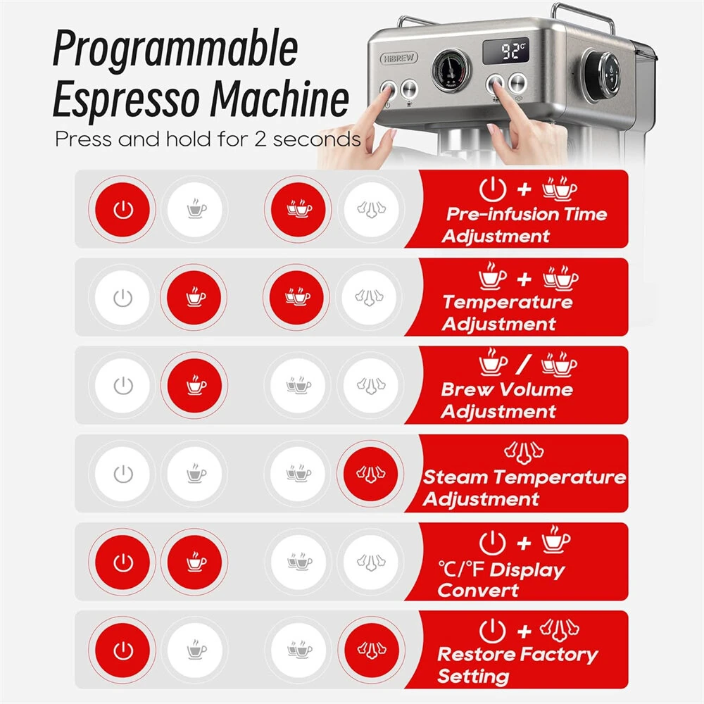 [EU Direct] HiBREW H10A & G5 Combo 20Bar Semi Automatic Espresso Coffee Machine + G5 Electric Burr Grinder 36 Settings for Home Barista