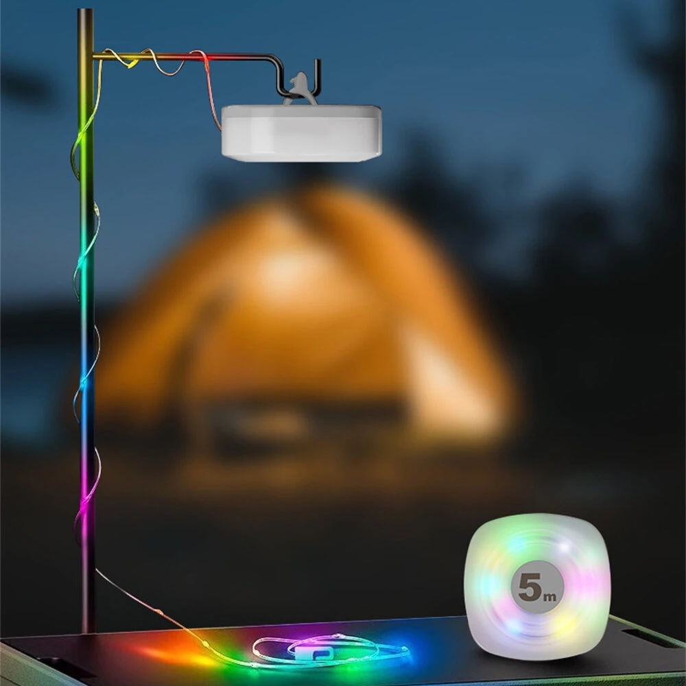 Elfeland 5m Smart Camping Light Strip APP Control Rechargeable Waterproof LED Night Light 16M Colors Music Sync Timer Portable Outdoor Lamp