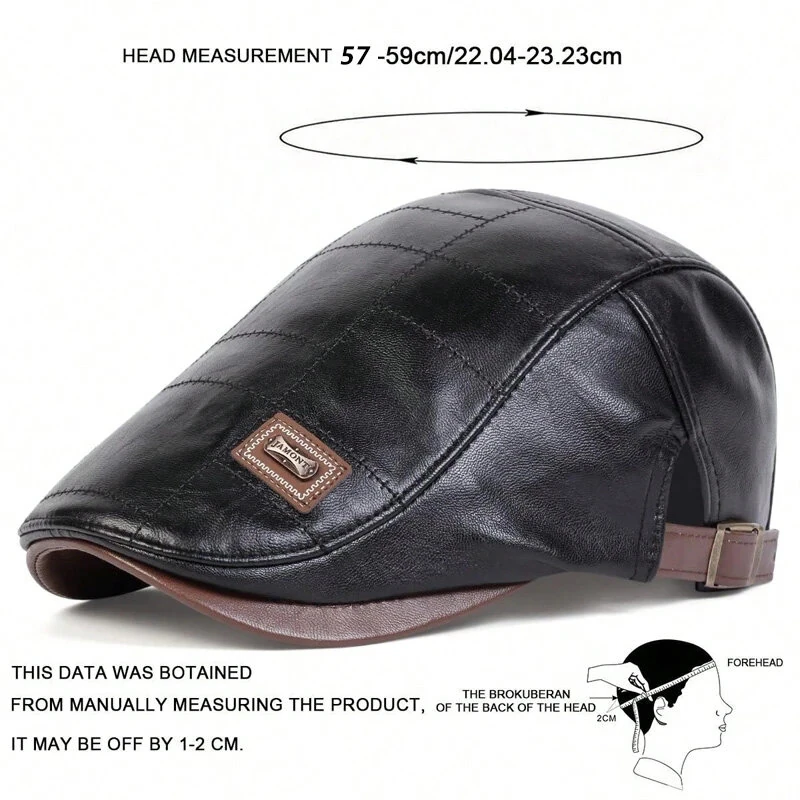 Collrown Vintage Berets Mens PU Leather Beret Hats Autumn Winter Adjustable Hats Men's Visor Warm Flat Peaked Cap Cabbie Hunting Thicken Hat