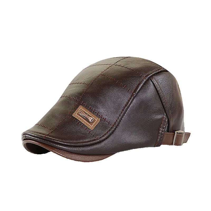 Collrown Vintage Berets Mens PU Leather Beret Hats Autumn Winter Adjustable Hats Men's Visor Warm Flat Peaked Cap Cabbie Hunting Thicken Hat