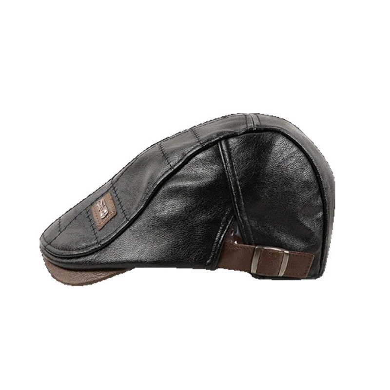 Collrown Vintage Berets Mens PU Leather Beret Hats Autumn Winter Adjustable Hats Men's Visor Warm Flat Peaked Cap Cabbie Hunting Thicken Hat