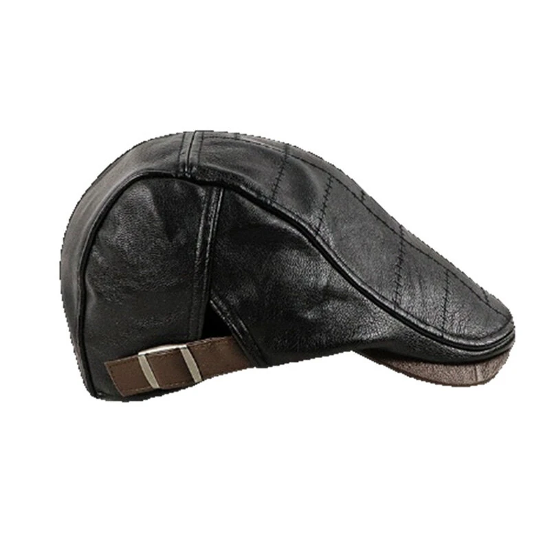 Collrown Vintage Berets Mens PU Leather Beret Hats Autumn Winter Adjustable Hats Men's Visor Warm Flat Peaked Cap Cabbie Hunting Thicken Hat