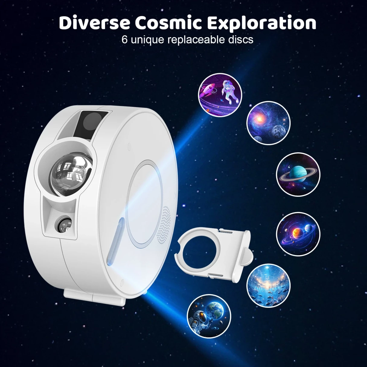 BlitzWill® BW-PLT2 Smart Star Projector with Star & Colorful LED Nebula 6 Theme Film Slides bluetooth Speaker White Noise Alarm APP& Voice Control