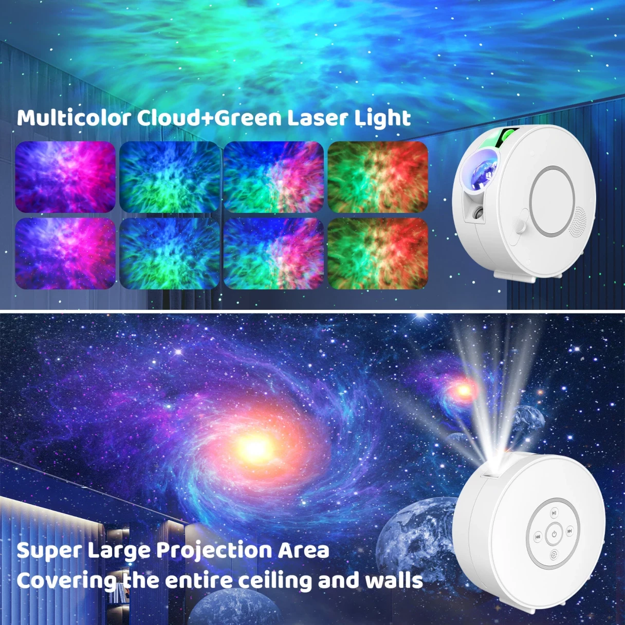 BlitzWill® BW-PLT2 Smart Star Projector with Star & Colorful LED Nebula 6 Theme Film Slides bluetooth Speaker White Noise Alarm APP& Voice Control
