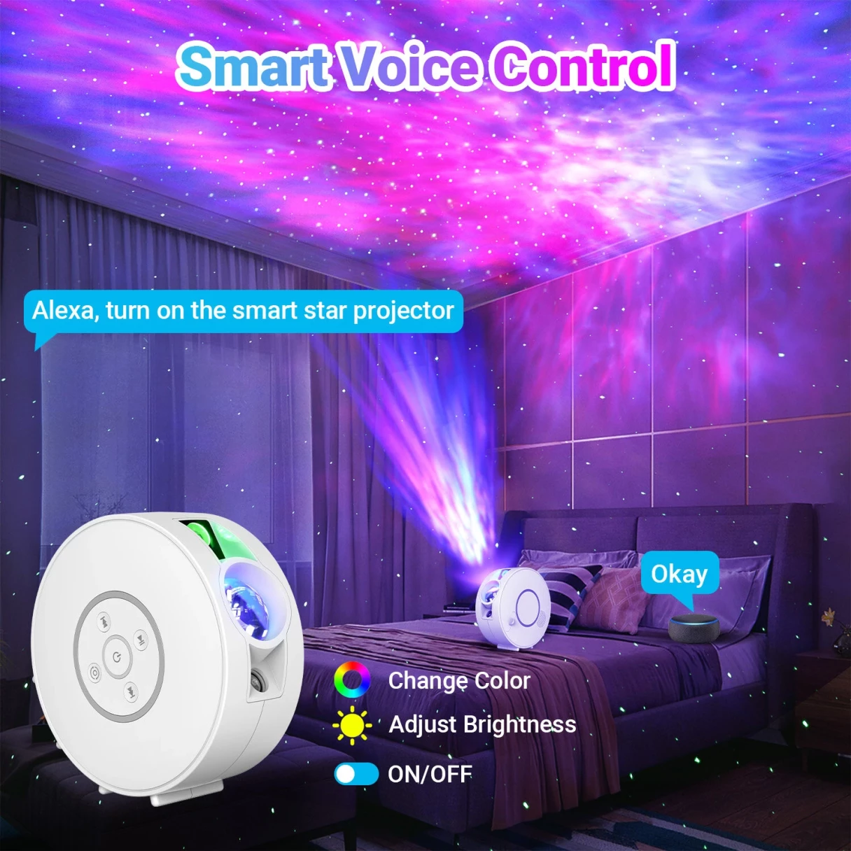 BlitzWill® BW-PLT2 Smart Star Projector with Star & Colorful LED Nebula 6 Theme Film Slides bluetooth Speaker White Noise Alarm APP& Voice Control