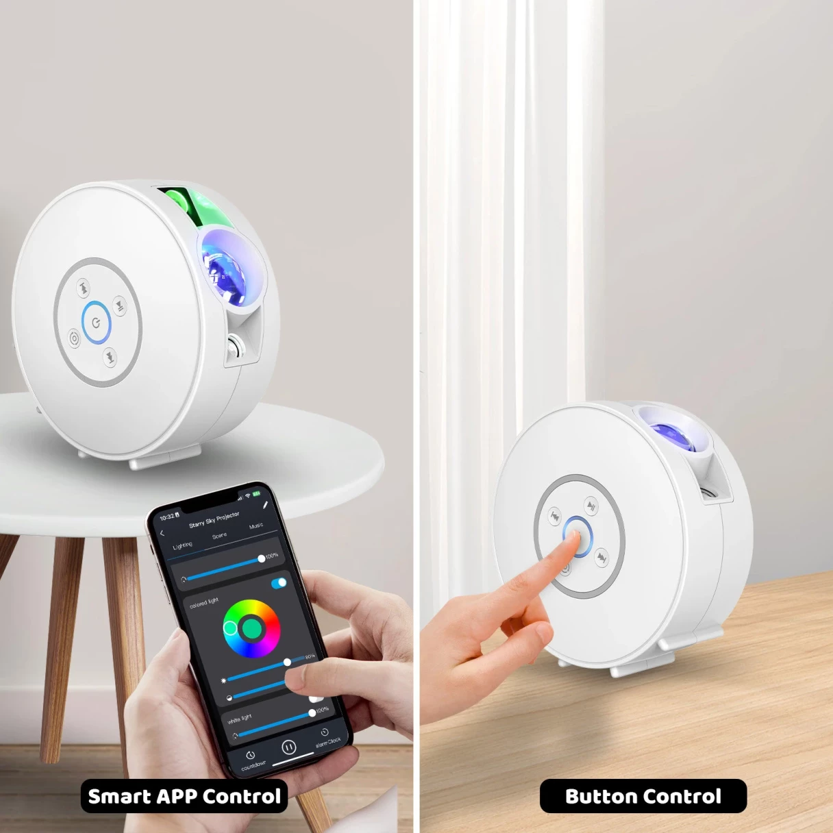 BlitzWill® BW-PLT2 Smart Star Projector with Star & Colorful LED Nebula 6 Theme Film Slides bluetooth Speaker White Noise Alarm APP& Voice Control