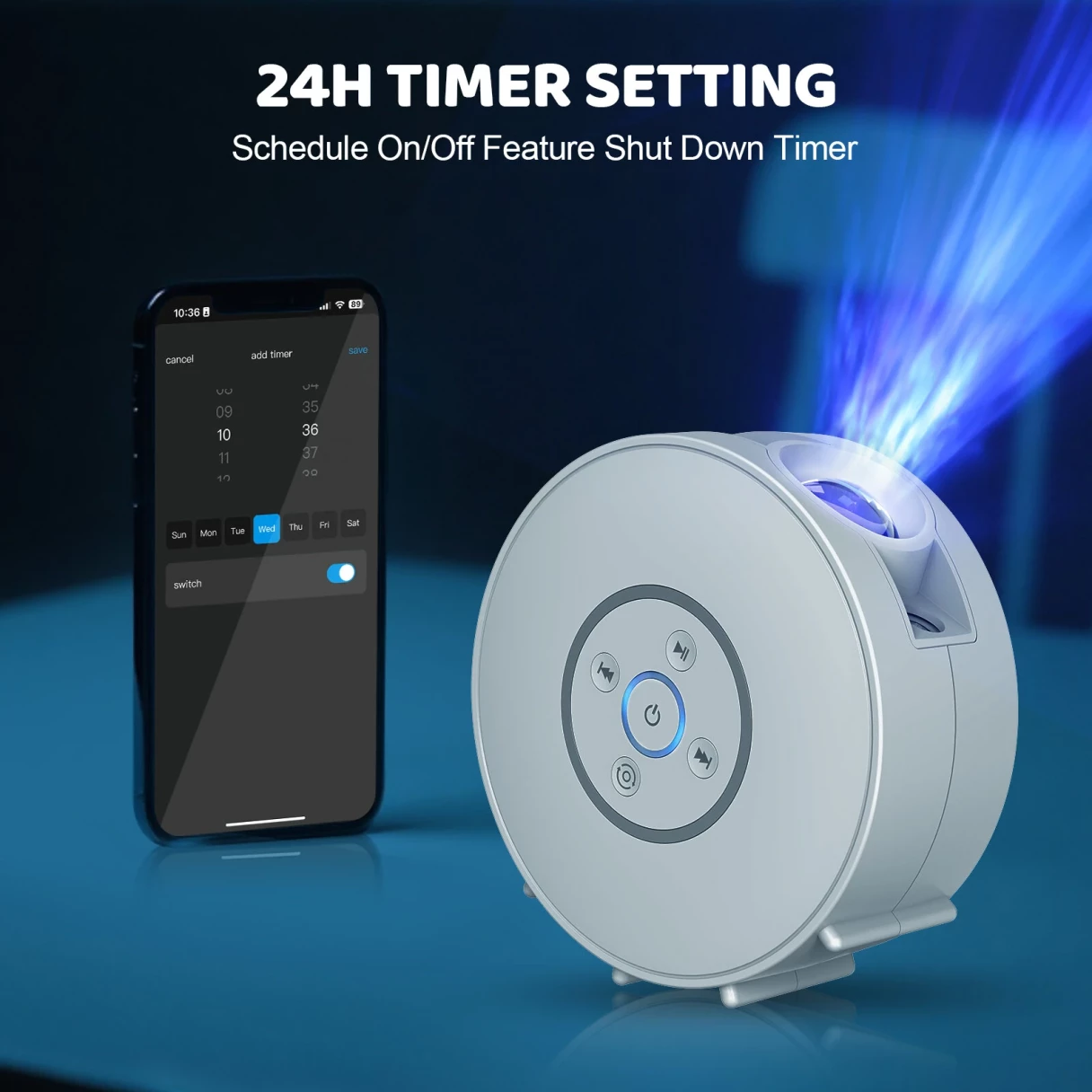 BlitzWill® BW-PLT2 Smart Star Projector with Star & Colorful LED Nebula 6 Theme Film Slides bluetooth Speaker White Noise Alarm APP& Voice Control
