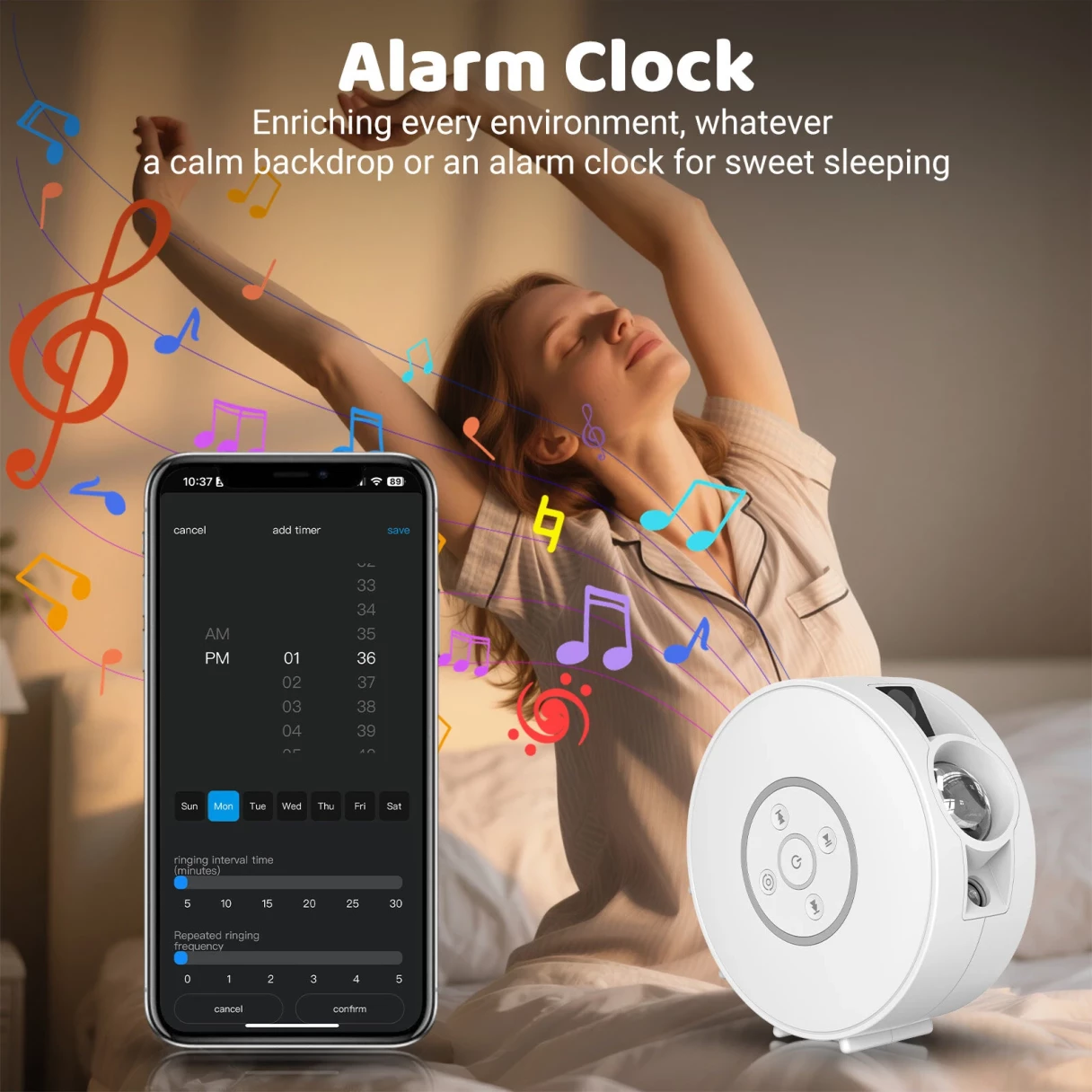 BlitzWill® BW-PLT2 Smart Star Projector with Star & Colorful LED Nebula 6 Theme Film Slides bluetooth Speaker White Noise Alarm APP& Voice Control