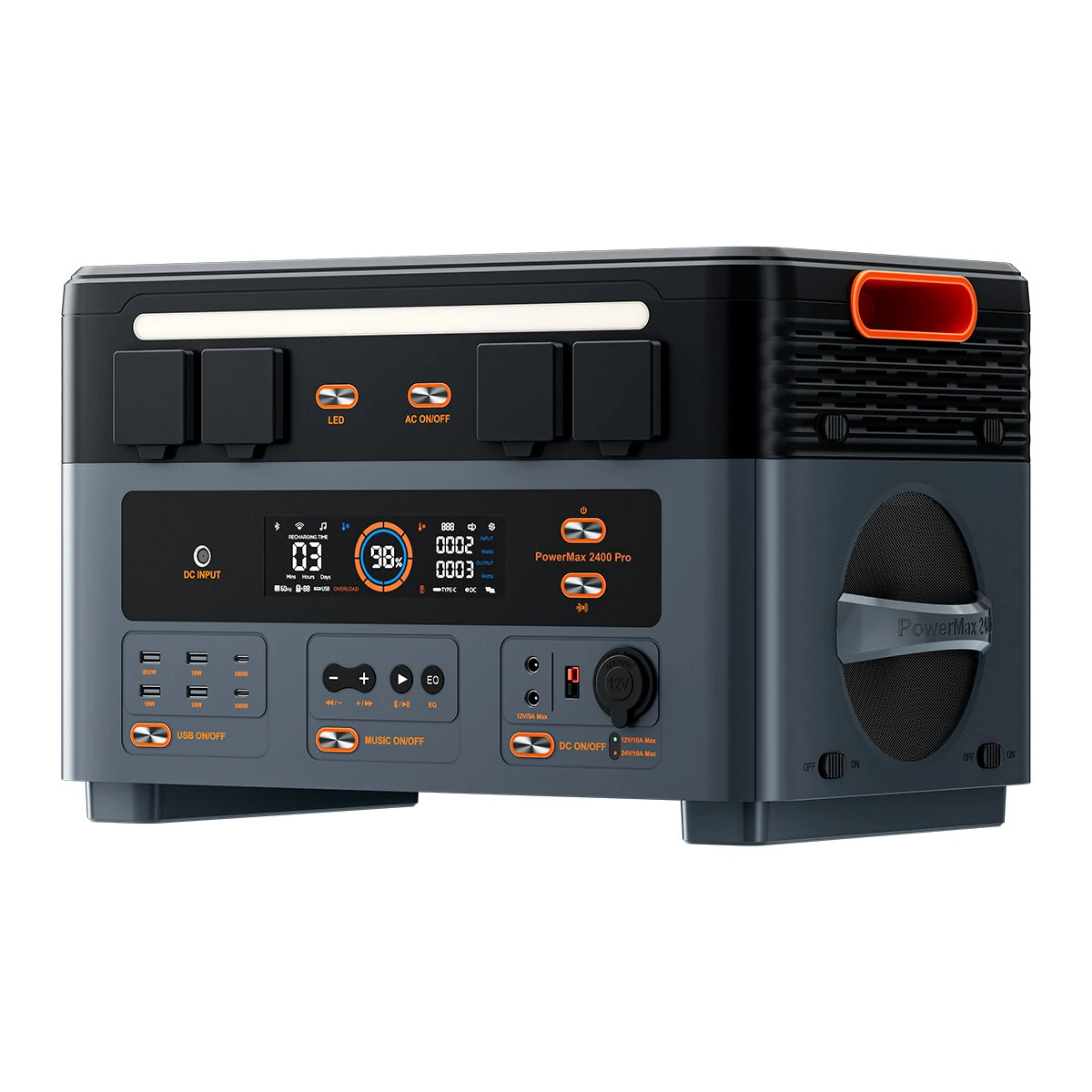 Blackview OSCAL PowerMax 2400 Pro PM2400 Pro Dual-speaker 800w Grid-connected Function Rugged Power Station 2016Wh to 22176Wh LiFePO4 Battery Pack Power Bank with 16 Outputs 5 LED Light Modes Portable Roller Power Backup for Camping House Travelling