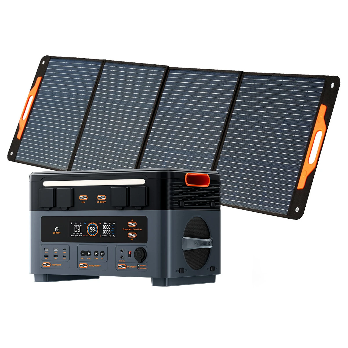 Blackview OSCAL PowerMax 2400 Pro PM2400 Pro Dual-speaker 800w Grid-connected Function Rugged Power Station 2016Wh to 22176Wh LiFePO4 Battery Pack Power Bank with 16 Outputs 5 LED Light Modes Portable Roller Power Backup for Camping House Travelling