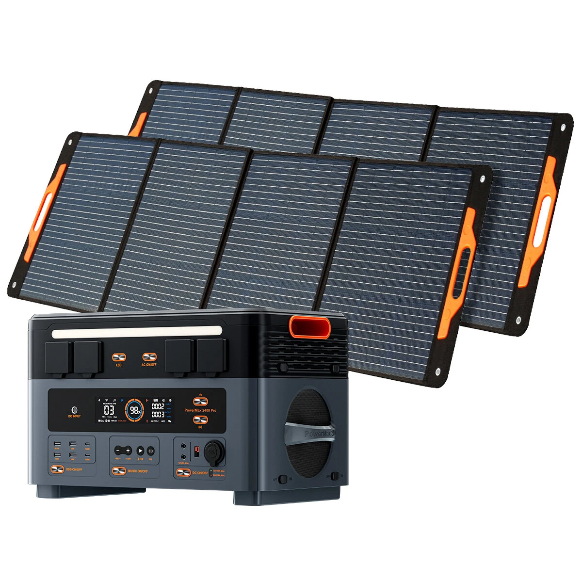Blackview OSCAL PowerMax 2400 Pro PM2400 Pro Dual-speaker 800w Grid-connected Function Rugged Power Station 2016Wh to 22176Wh LiFePO4 Battery Pack Power Bank with 16 Outputs 5 LED Light Modes Portable Roller Power Backup for Camping House Travelling