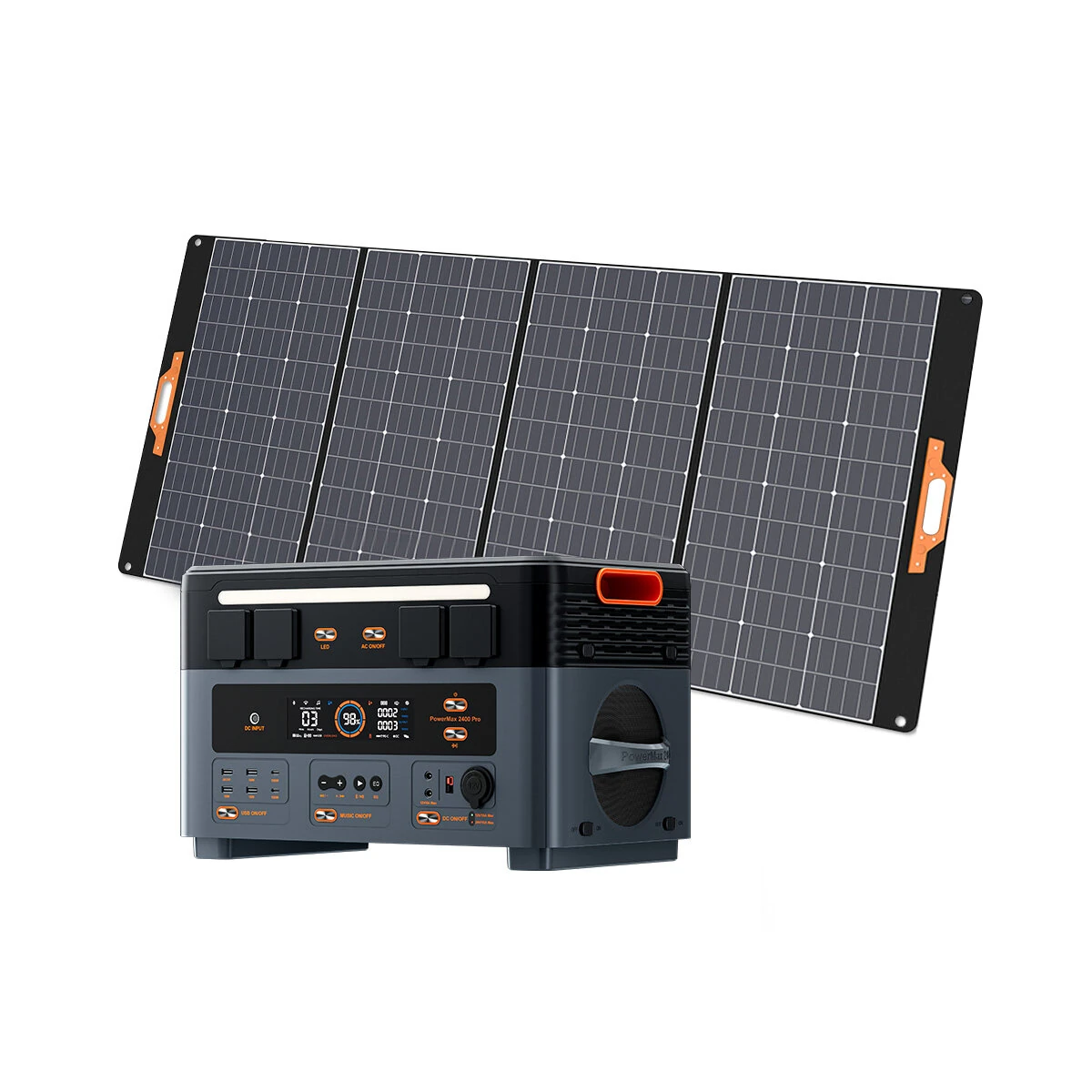 Blackview OSCAL PowerMax 2400 Pro PM2400 Pro Dual-speaker 800w Grid-connected Function Rugged Power Station 2016Wh to 22176Wh LiFePO4 Battery Pack Power Bank with 16 Outputs 5 LED Light Modes Portable Roller Power Backup for Camping House Travelling