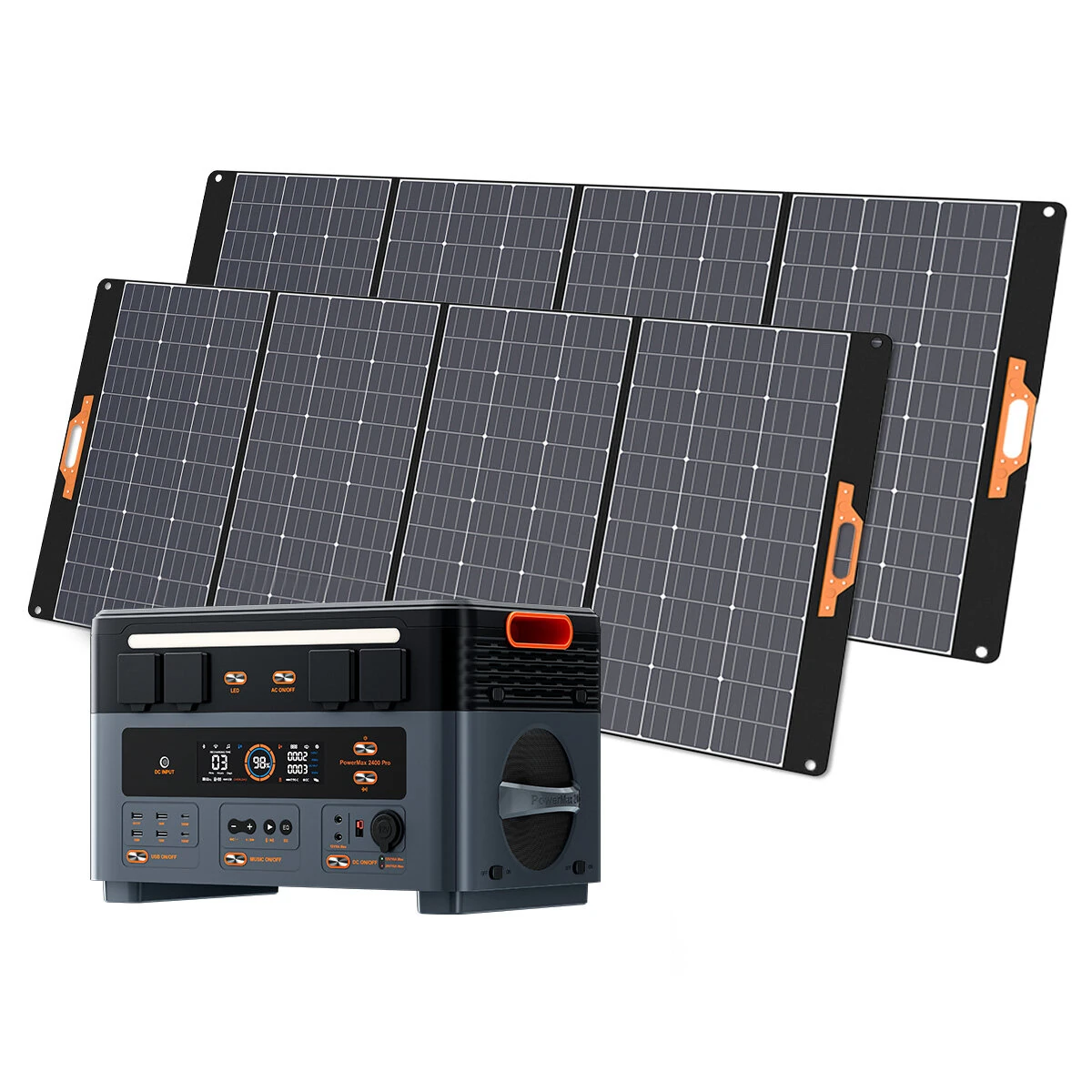 Blackview OSCAL PowerMax 2400 Pro PM2400 Pro Dual-speaker 800w Grid-connected Function Rugged Power Station 2016Wh to 22176Wh LiFePO4 Battery Pack Power Bank with 16 Outputs 5 LED Light Modes Portable Roller Power Backup for Camping House Travelling