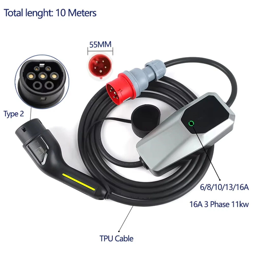 Type 2 EV Charger 11KW 3 Phase 6A 8A 10A 13A 16A Adjustable Current Electric Vehicle Charging Station CEE5EE1634Y / CEE5EE16310Y