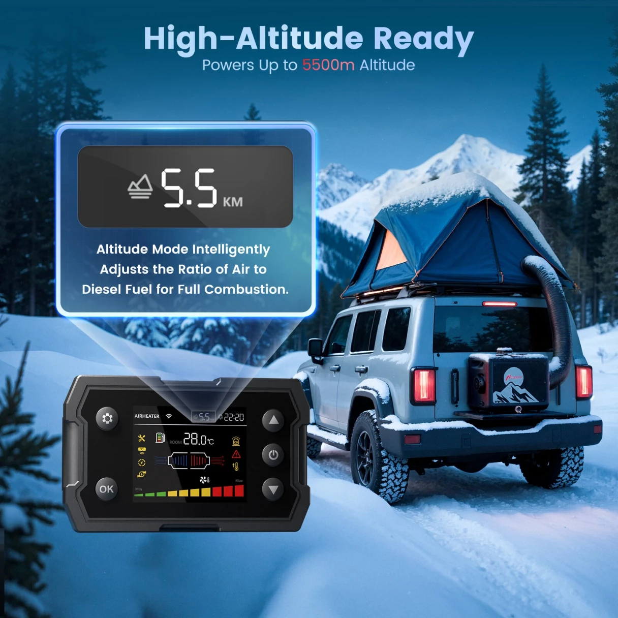 HCALORY TB MAX 8KW Diesel Heater All in One 7.5L  Diesel Air Heater 220/12/24V Parking Heater with App Control CO Alarm Wireless Temperature Sensing and Altitude Mode for RV Garage Camper 2025 Upgraded