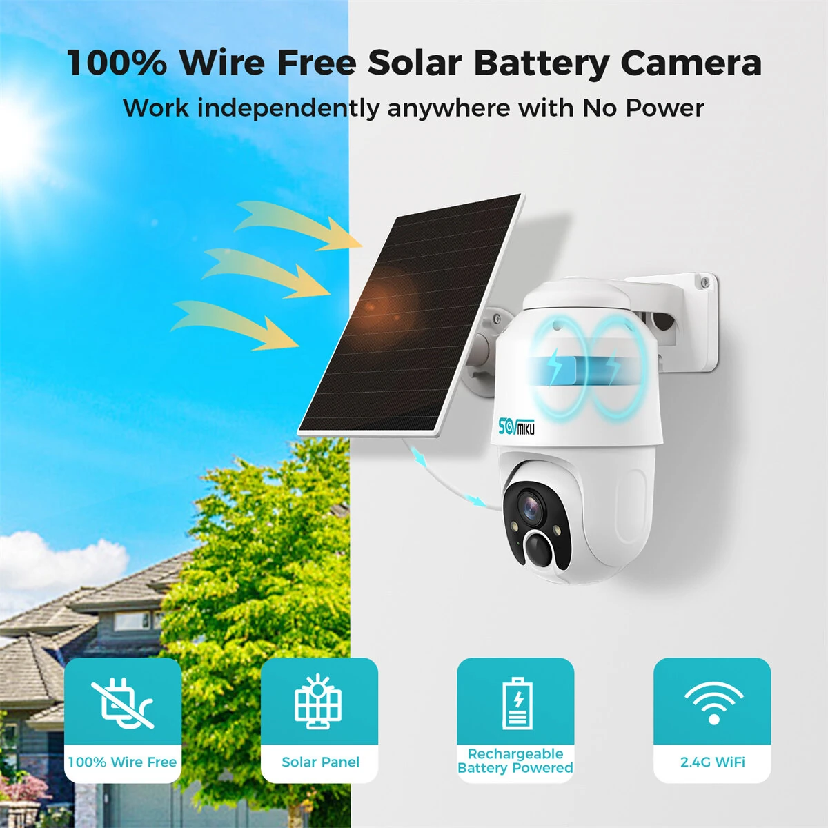 [EU Direct] Sovmiku CQ1A 3MP Solar Security Camera 2K HD Outdoor WiFi PTZ PIR Human Pet Vehicle Detection Night Vision Two Way Audio
