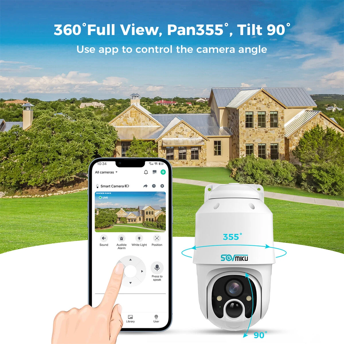 [EU Direct] Sovmiku CQ1A 3MP Solar Security Camera 2K HD Outdoor WiFi PTZ PIR Human Pet Vehicle Detection Night Vision Two Way Audio
