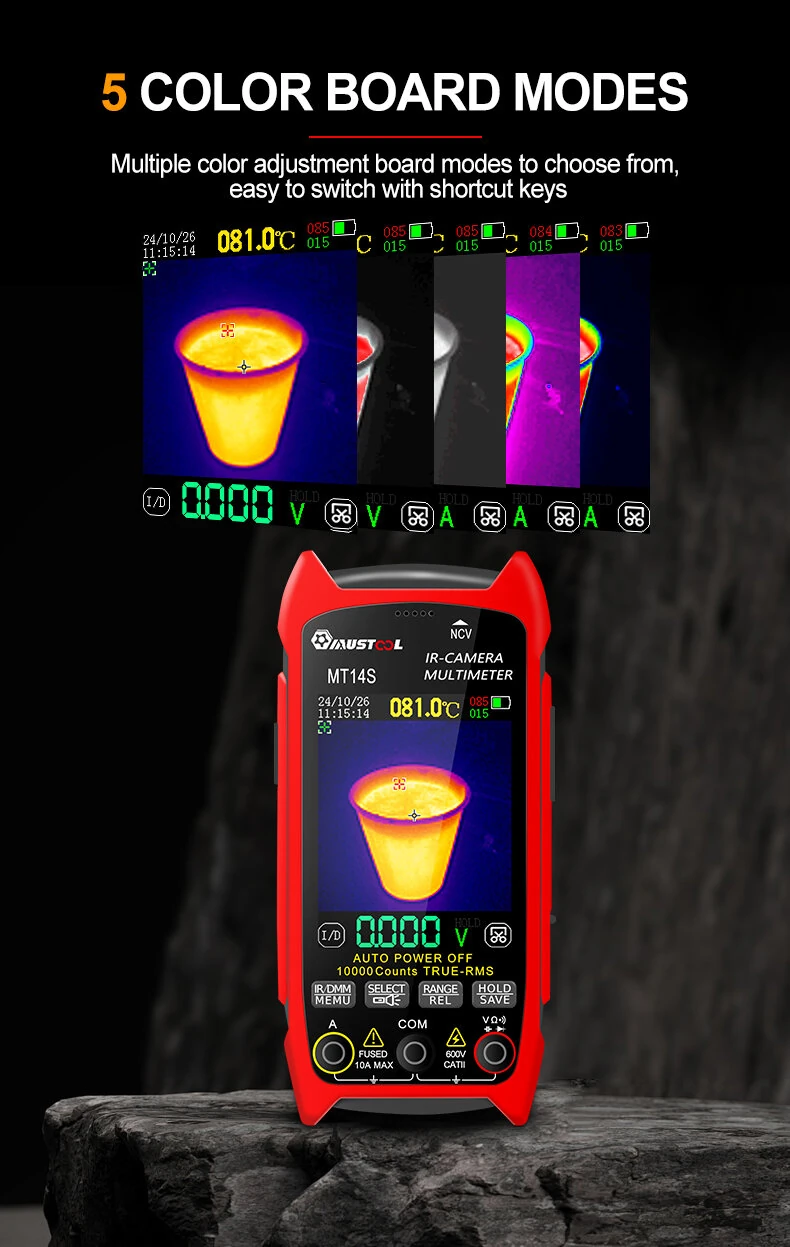 MUSTOOL  MT14S/MT14SPRO Thermal Imaging Multimeter & PCB Circuit Board Tester ISR 240x240 -20°C to +550°C 25HZ 1000V DC 750V AC 10A Resistance Measurement