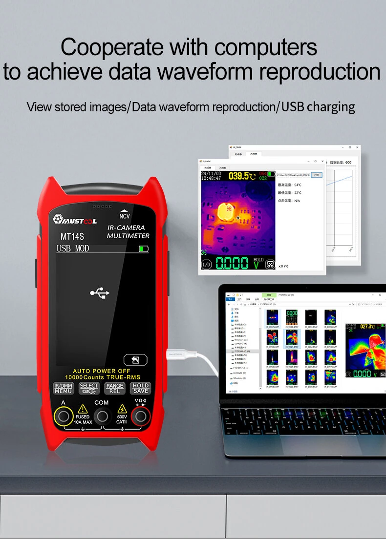 MUSTOOL  MT14S/MT14SPRO Thermal Imaging Multimeter & PCB Circuit Board Tester ISR 240x240 -20°C to +550°C 25HZ 1000V DC 750V AC 10A Resistance Measurement