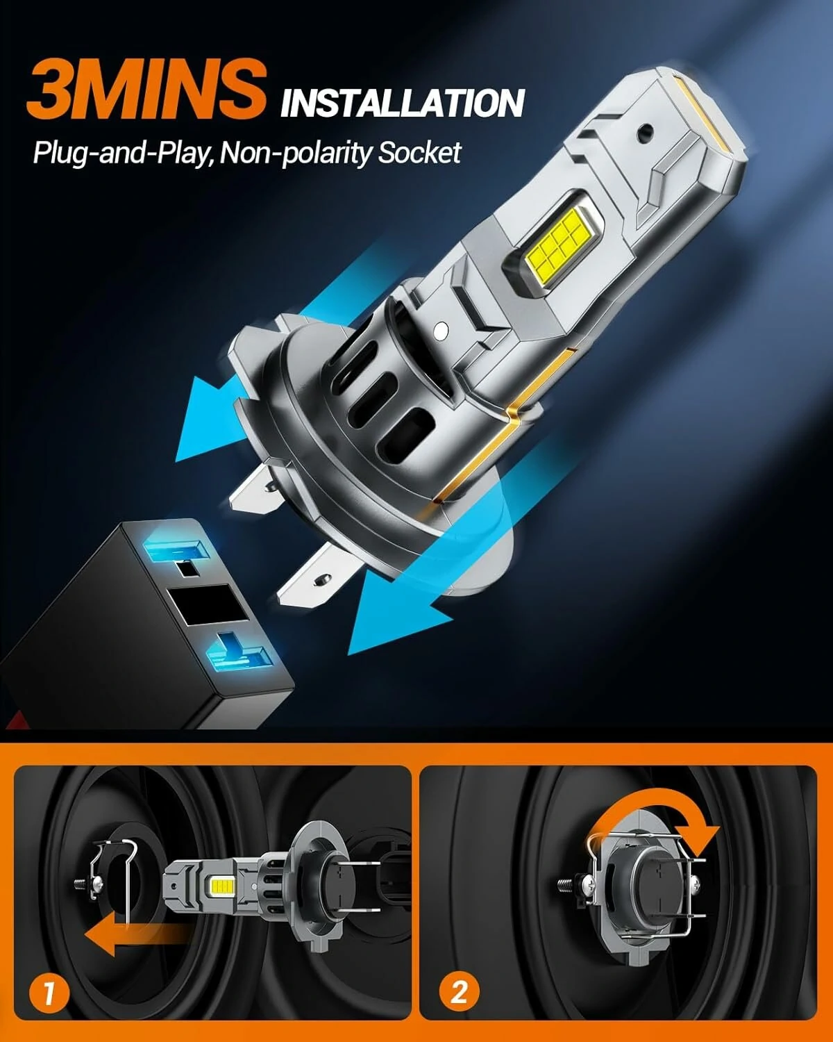SEALIGHT S2S-H7 Pair Car Front LED Headlight Car Headlamp Hi/Low Beam Super Brightness Light Bulb 6500K Cool White
