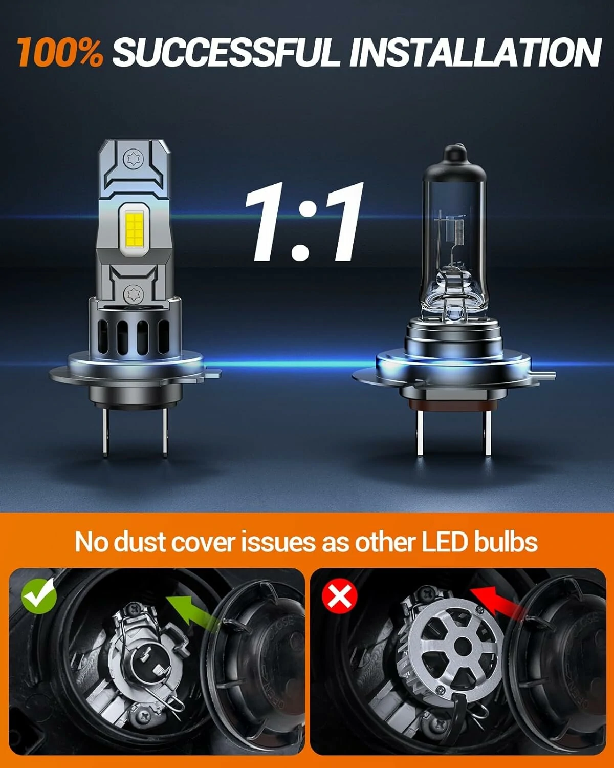 SEALIGHT S2S-H7 Pair Car Front LED Headlight Car Headlamp Hi/Low Beam Super Brightness Light Bulb 6500K Cool White