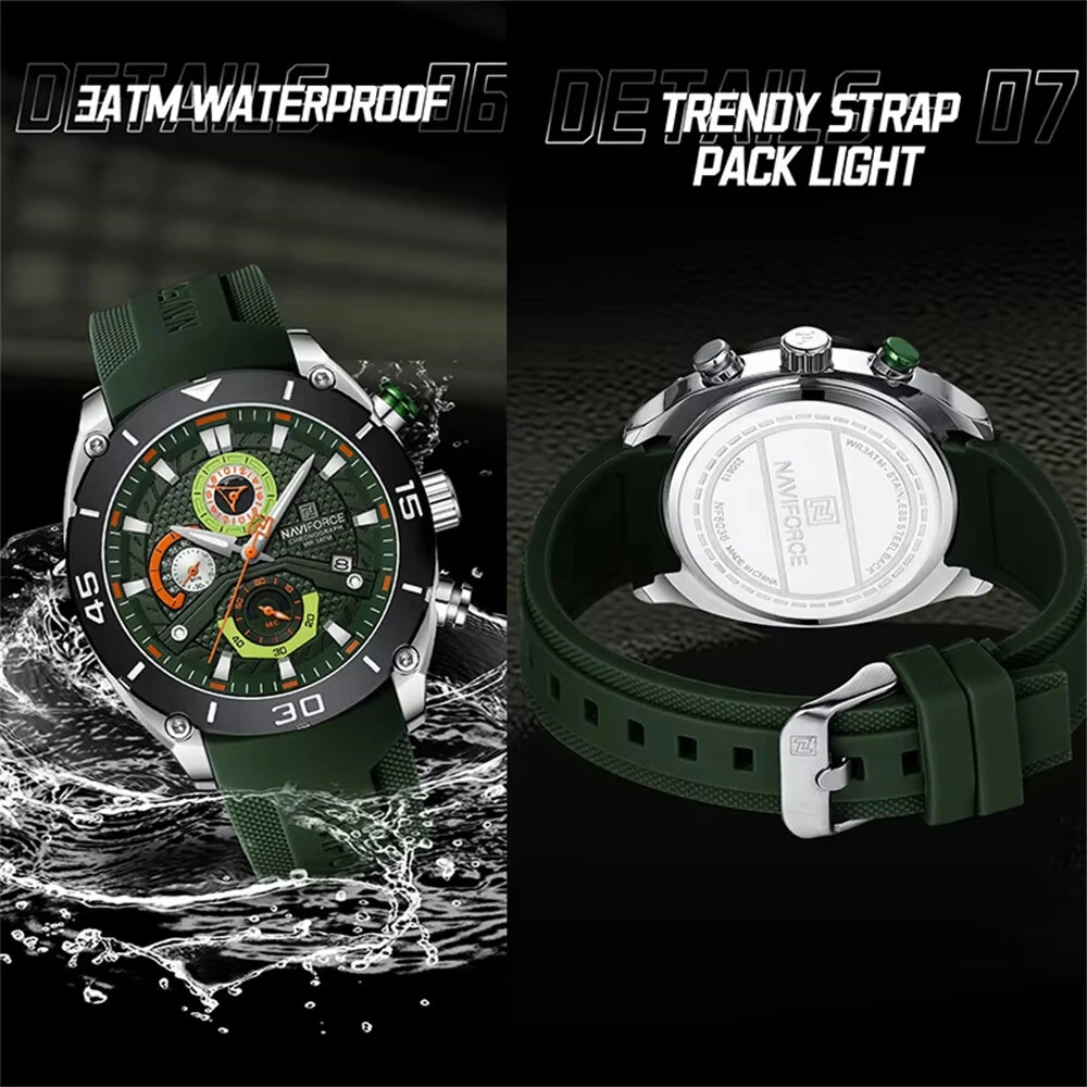 NAVIFORCE Fashion Men Watch Waterproof Luminous Sport Quartz Watch Chronograph Date Wristwatch