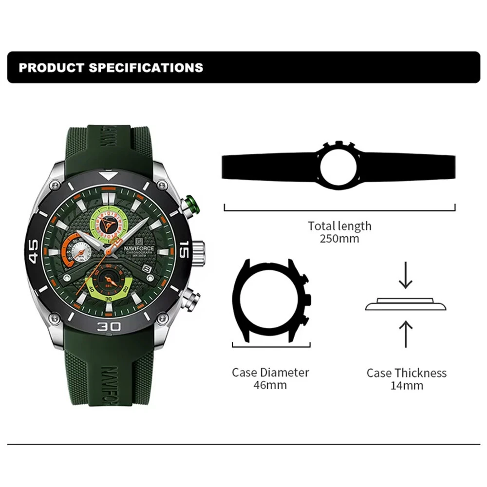 NAVIFORCE Fashion Men Watch Waterproof Luminous Sport Quartz Watch Chronograph Date Wristwatch