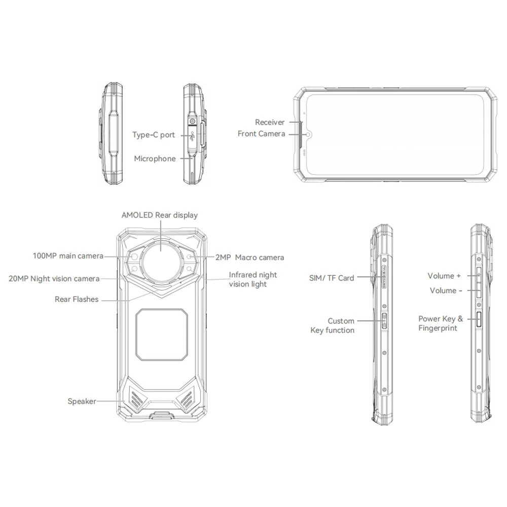 DOOGEE S200 X 5G 1.32 inch AMOLED Rear Display 32GB 512GB 100MP Triple Camera Night Vision Dimensity 7050 6.72 inch 120Hz 10100mAh 33W Fast Charge Android 14 NFC IP68 IP69K Waterproof Rugged Smartphone
