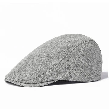 Collrown Cotton Linen Beret Men's Simple Vintage Forward Cap Casual Daily Flat Hats Solid Color Cabbie Driving Cap Outdoor