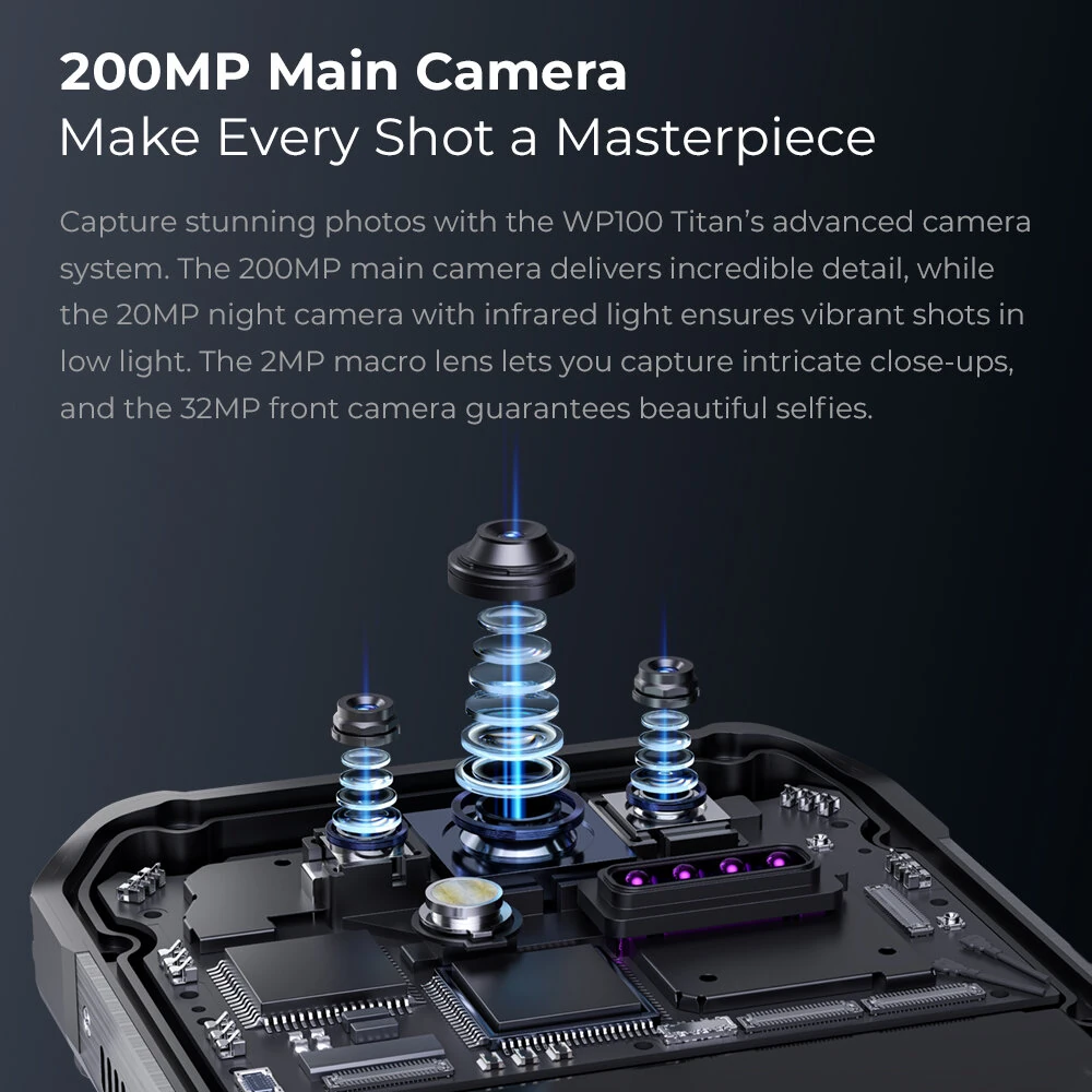 [EU Direct] Oukitel WP100 Titan 5G 33000mAh Built-in Projector 200MP Camera 48GB 512GB 1200 lumen Camping Light 6.8 inch 66W Fast Charge Dimensity 7300 NFC IP68 IP69K Waterproof Rugged Smartphone