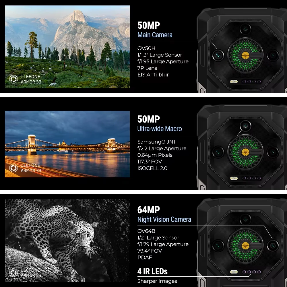 Ulefone Armor 33 25500mAh 118dB Loudspeaker 24GB 512GB Versatile LED Light Warning Light 50MP Triple Camera 64MP Night Vision 6.95 inch 120Hz 66W Fast Charge Android 15 NFC Helio G100 IP68 IP69K Waterproof 4G Rugged Smartphone
